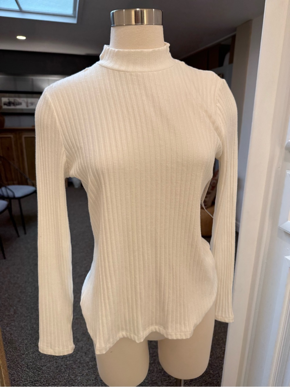 Liverpool Ribbed Mock Neck Long Sleeve Top - Cream